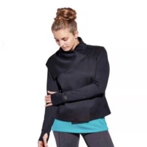 CALIA | Carrie Underwood Effortless Moto Jacket Caviar Black Size Small